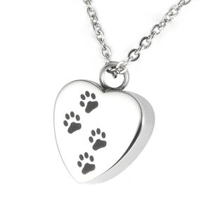 Lily Cremation Biżuter Puppy Pet Dog Paw Print Serce Naszyjnik Pamięci Urna Pendant Ashes z torbą prezentową i łańcuch249i