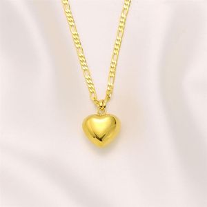 glaze Heart Pendant Italian Figaro Link Chain Necklace Womens 18k Solid Yellow Gold GF 600 3 mm258E