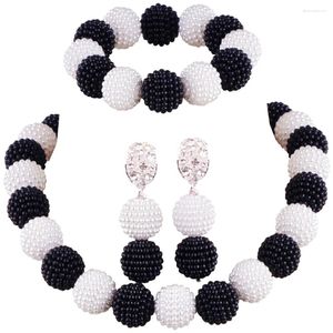 Halsbandörhängen Set Black White Fashion African Beads Jewelry Simulated Pearl