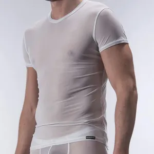 Magliette da uomo Casuals casual solido uomo sexy fitness fitness super sottile in maglia trasparente vedi attraverso magliette camicie a maniche corte magliette