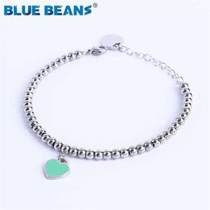 Stainless Steel Heart Braceler&bracelet for Women Bead Chain Love Pendant Gold Silver Color Brand Statement Jewelry Q0603234d