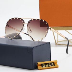 The Party Pilot Sunglasses Studes Gold Brown Shaded Sun Glasses Women Fashion Rimless sunglasses eye wear with box248J