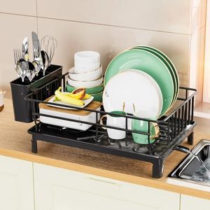 Kitchen Storage Iron Dish Drying Racks With Utensil Holder Drainboard Shelf Spoon Cutlery Drainer Dryer Things For Home