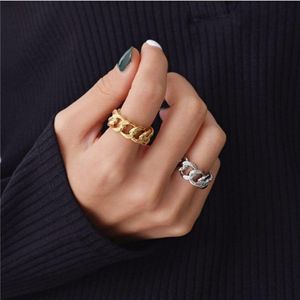 Peri'sbox Gold Silver Color Rings Chainty Rings Link Ed Rings for Women Vintage Open Rings Trendy301Q