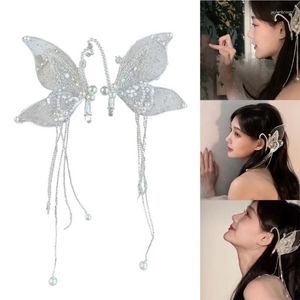 Headpieces Women Tassel Hairpin Big Farterfly Hair Clip Elf Headpiece Crystal Dropship