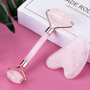 Gesichtsmassage Jade Roller Rosenquarz Naturalstein Gua Sha Slimmer Lift Wrinkle Doppelkinnentferner Beauty Care Slimming Tools 231222