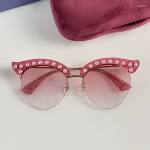 Sunglasses Acetate Women Cat Eye Frame Pearl Fashion Web Celebrity UV400 Protection Brand Design Eyewear