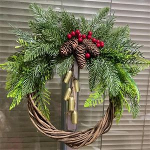 Decorative Flowers Christmas Door Hanger Pendant Cane Dead Wreath Branches Garland Decorations Vine Ring 24"