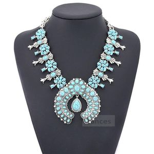 Women Jewelry Ethnic Bohemia Tribal Turquoise flower pendant alloy necklace big chunky Pendant 6 colors necklace278S