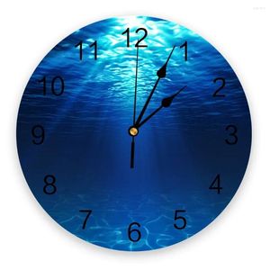 Настенные часы чистые темно -синие море 3D -часы современный дизайн декор фермы кухня винтажные ПВХ