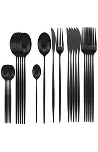 24Pcs Black Dinnerware Set 304 Stainless Steel Tableware Cutlery Set Dishwasher Safe Fork Knife Spoon Flatware Set Gift Box 2011165419583