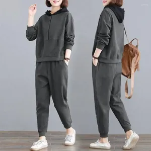 Women's Two Piece Pants Long-sleeved Top Trousers Set Cozy Hoodie With Elastic Waist Ankle Bands For Fall Winter 2-piece Tracksuit