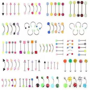 Novos lotes de 105pcs misturam acrílico em aço inoxidável aço da barriga o umbigo do corpo Lip Lip Piercing Jóias 2896