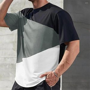 メンズTシャツサマーポリエステルTシャツカラーブロッキングプリント3Dデイリーカジュアルルーズルーズサイズのトレンディストリート通り通気性マン衣料品ティー