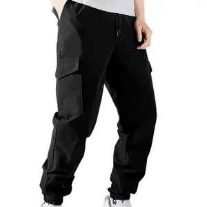 Men's Pants 2024 Multi-Pockets Spring Cargo Men Drawstring Solid Slim Fit Joggers Streetwear Casual Straight Trousers