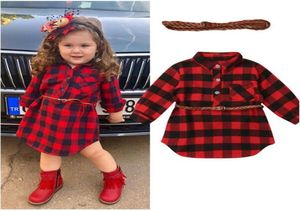 Baby Girl Red Buffalo Check Dress Newborn Toddler Baby Girls Princess Dress Red Plaid Shirt Dress With Belt Outfits Kids Dresses9573413