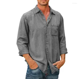 Men's Casual Shirts 2023 Solid Color Simple Classic Slim Lapel Male Clothing Button Shirt Khaki Black Gray Blue