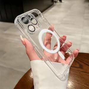 Manyetik Clear Akrilik Lens Koruyucu İPhone 15 14 13 12 11 Pro Max Plus Kablosuz Şarj Şeffaf Tampon Arka Kapak Kılıfları