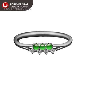 Delicado nível mais alto de nível genuíno jade branco diamante de ouro verde cor verde gelo jadeita anel de noivado