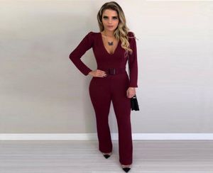 Women V Neck Tosit Seksowne romper bodyCon Playsit Długie spodnie spodnie formalne kombinezon BY7457206