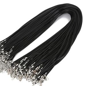 Collane a sospensione 100pcs lotto sfuso 1-2 mm cera nero cera in pelle serpente corda a corda catena di estensione di estensione per gioielli che producono 260t interi