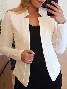 Kvinnors jackor cutout blazer kappa kvinnor långärmad skräddarsydd stativ krage skarv rockar vit elegant avslappnad arbete höst