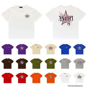 Moda Roupas Mens Designer Tees Camisetas Amires Verão Moda Vermelho Cinco Pontos Estrela Casal Rua Versátil Solto Impresso Manga Curta Camisetas de Algodão Puro