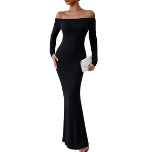 Abiti casual abiti in fit slim sexy Donne a una spalla a maniche lunghe di colore solido elegante e raffinato bodycon gonfamera da ballo da ballo da ballo da ballo