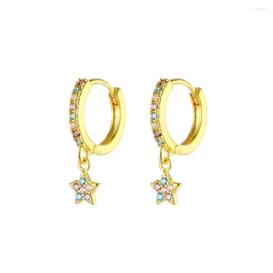 Dingle örhängen 1Pair Small Coloured Zircon Hoop Pendant For Women Gold Silver Color Moon Star Earring Ins smycken Pendientes