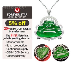 Biżuteria Jade Biała złoto naturalny Jadeite Diamond Chinese Maitreya Buddha wisiorek dla mężczyzn i kobiet