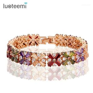 Bangle LUOTEEMI High Quality Multi Cubic Zircon Rose Gold-Color Bracelet Whole Luxury Women Jewelry Wedding Gift1251r
