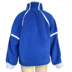 Women's Hoodies Women Sweatshirt Loose Fit Cozy Color Block Zipper For Thick Plush High Collar Pullover With Pockets