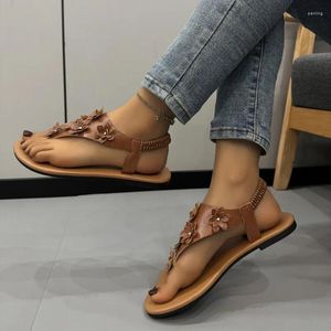 Sandals Women's Shoes 2023 High Quality Summer Outdoor Solid Flowers Open Toe Low-heeled Concise Casual Thong