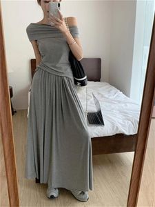 Work Dresses Alien Kitty Eleagnt Sexy T-Shirts Women Slim Slash Neck Tees 2023 Sets OL High Waist Long Skirts Gentle Summer Solid Suits