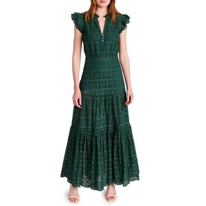 Leisure Dress Женская дизайнерская дизайнерская одежда Дизайна Sense Sonth Color Long Dress 2024 Spring New Fashion V-образный вырезок с бабочкой в ​​рукаве с половиной вышитым платьем