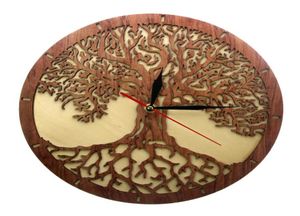 Yggdrasil Tree of Life Drewniany zegar ścienny Święta geometria Magiczne drzewo Dekor Home Dekor Silent Sweep Kitchen Wall Clock Parming Prezent 24354465