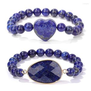 Strand Natural Lapis Lazuli Perle di pietra Bracciale 8mm Guarigione Obsidian Quarzo in rilievo Amore Canno del cuore Braccialetti Gioielli Donne Donne Gift Uomini