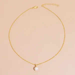 Kolye Kolyeleri Minar Dainty Round Imitation Pearl Kadınlar için 14K Gerçek Altın Kaplama Pirinç O zincir Chokers Her Gün Takı