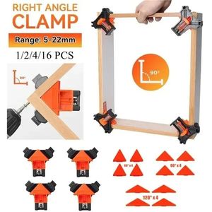 Nya förvaringspåsar 1/4/16st träbearbetningsvinkelklämverktygsset 60/90/120 grader Fixer Frame Home Fixing Tool Drill Holder Set Woodworking