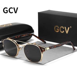 GCV Double Cayer Removable Lens Sunglasses The Blu-ray Glasses Acetato Gótico Retro Retro steampunk Homens polarizados Mulheres