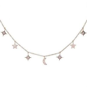 925 Sterling Silver Jewelry Love Moon Star Halsband Pendants Chain Choker Halsband Krage Kvinnliga uttalande smycken Bijoux T190622248