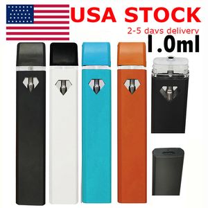 EUA STOCK 1ml Vape Pen Descartável E-cigarro Pods Cerâmica Bobina Diamante Janela Vaporizador Snap em Carrinhos Grosso Óleo Vazio Recarregável 280mAh Bateria Canetas D7 Logotipo Personalizado