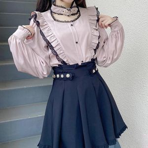 Kvinnors blusar kawaii kvinnor skjortor lolita y2k söt japansk stil blus elegant långärmad söt toppar casual office damer estetic jk