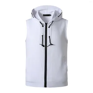 Erkek Hoodies Erkekler Bahar Katı Hoodie Yelek Zip Up İnce Fit Kolsuz Cepler Sıradan Spor Nefes Alabaş Ceket Erkek Ceket