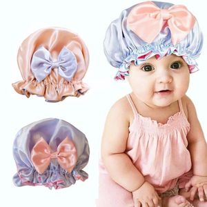 Double couche gros noeud noeud sommeil nuit Cap Satin cheveux protéger chapeau bébé filles Turban enfants solide bandeau Bonnet 231225