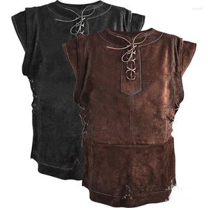 Men's Vests Medieval Men Gothic Bandage Waistcoat Pirate Knight Vintage Jacket Hunt Warrior Renaissance Sleeveless Vest