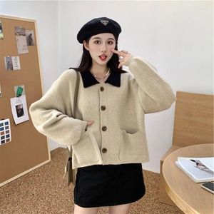 Women's Knits Free Size Womens Sweaters Autumn Winter Polo Collar Long Sleeve Single Breasted Loose Casual Female Knitwear Ladies Clothes