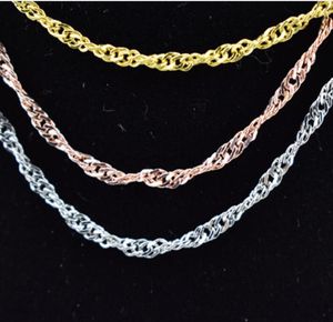 Fashion Woman Gold Silvery Rose Gold Halsband 2mm 40cm 45 cm Vattenvågkedja Halsband Passar Pendants Multicolor Choice9246679