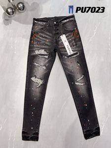 Мужские джинсы Дизайнер фиолетовые джинсы скинни из рваного байкера Слим прямые узкие брюки Дизайнер складывает джинсы для джинсов Mens Mens Mens Trend