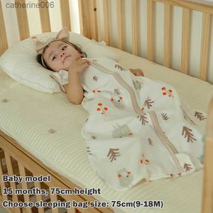 Sovsäckar sovsäckar för baby 3-18 månader sommar tunt baby ett stycke sömnkläder söt björntryck tecknad sömnsack anti-kick blanketl231226